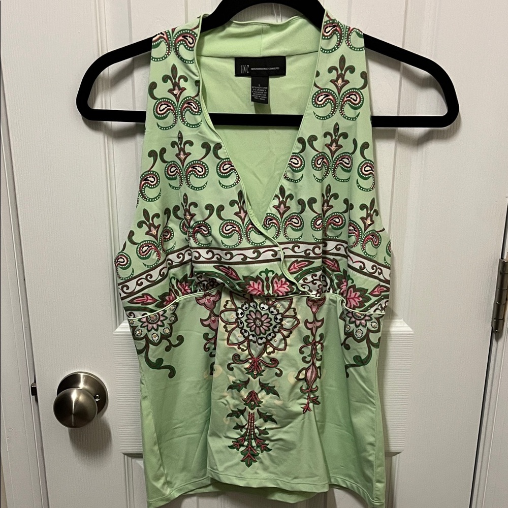 INC International Concepts Women's Mint Green Patterned Tank Top